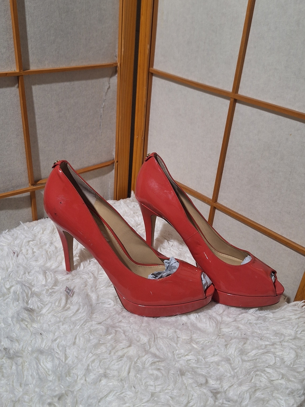 Pink  Patent Peep-Toe High Heels - Women
